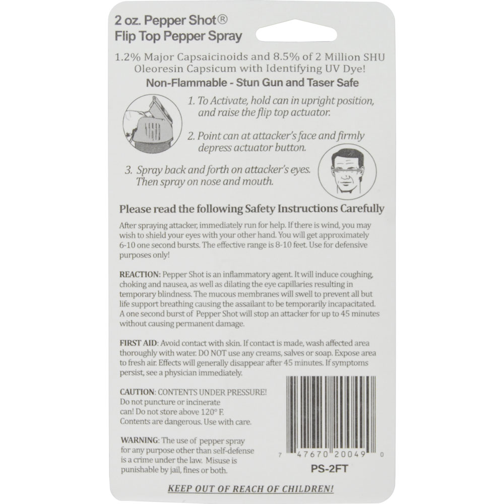 Pepper Shot 1.2% MC 2 oz pepper spray stream flip top view 2